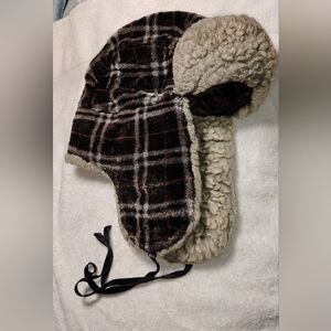 Champs Brown and Cream Plaid Earflap Fuzzy Hat By Champs